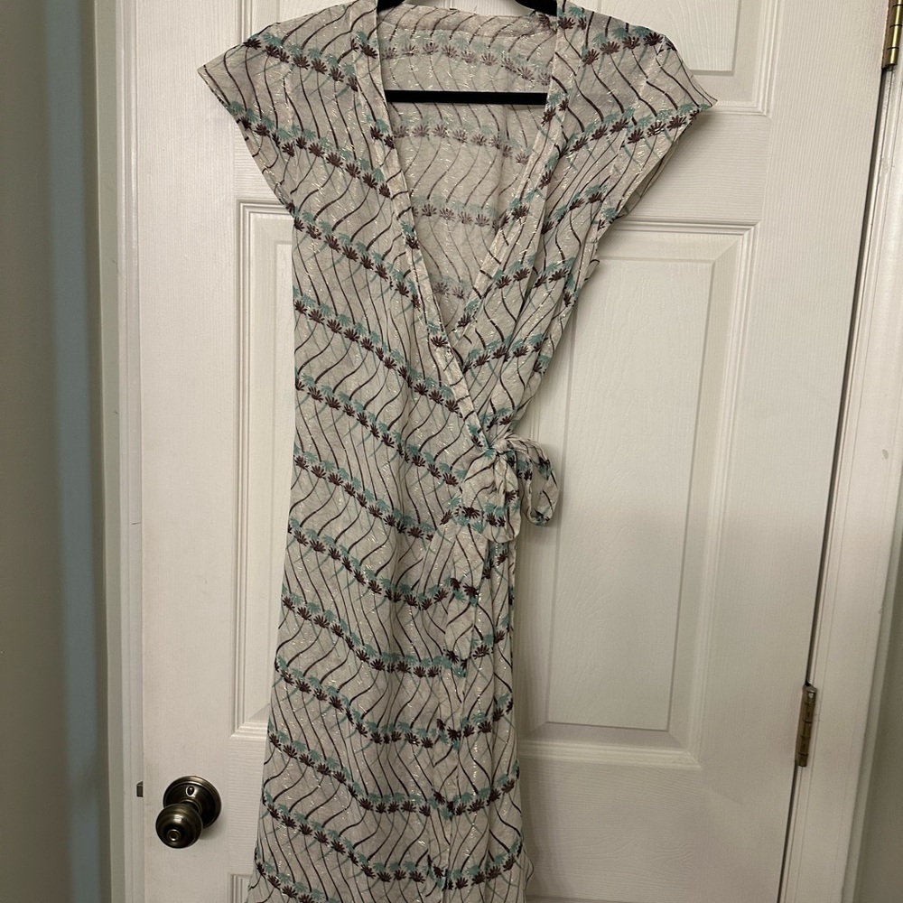Elegant Sheer Cover Up/Wrap Dress in Cream and Black with gold accents size s